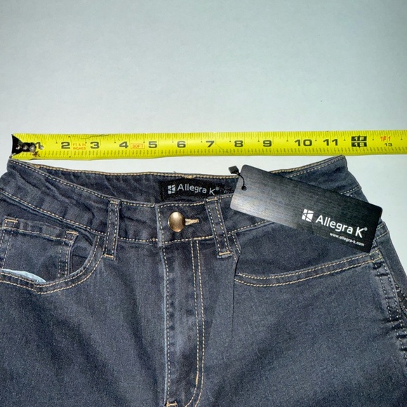 Allegra K High Waisted Wide Leg Size XS Baggy Frayed Boho Jeans NWT Dark Gray - Picture 6 of 10